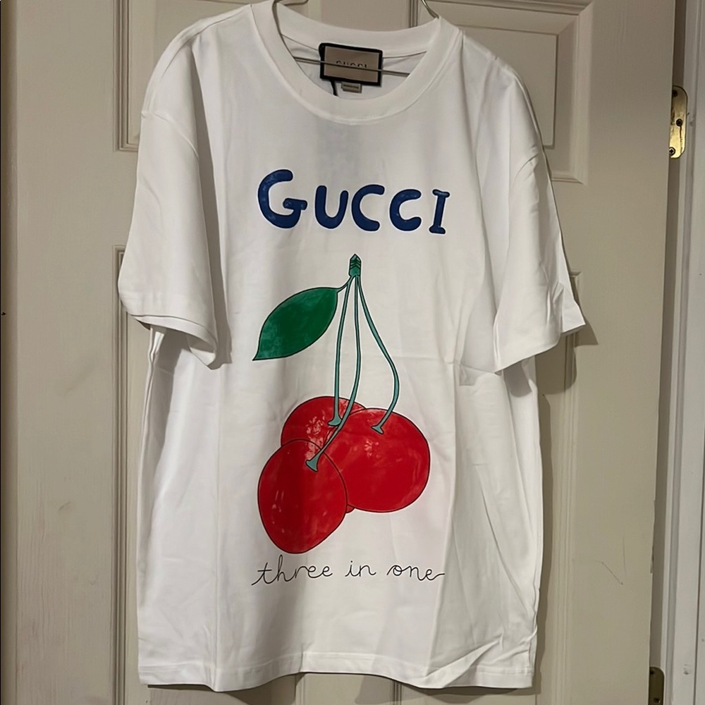 Gucci White T-Shirt with Red Cherry Design